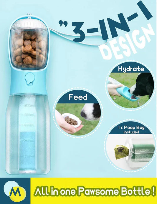 Dispensador Portátil para Perros 3 en 1 — Agua, Snacks y Bolsas para Paseos