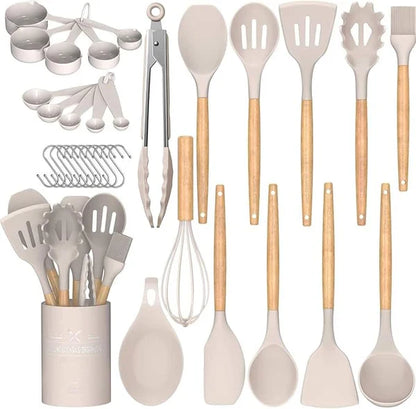 Set de Cocina Umite Chef 33 Piezas — Silicona Antiadherente, Mango de Madera