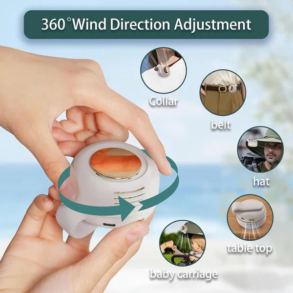 Ventilador Portátil de Clip Sin Aspas – 3 Velocidades, Recargable USB-C, Rotación 360°, Silencioso