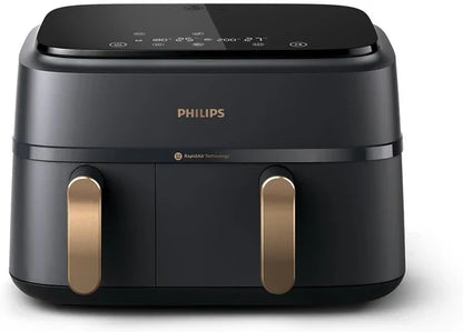Oferta de Aniversario: Philips 3000 Series NA352/00 - Freidora de Aire Doble Cesta 9L, Tecnología RapidAir Plus, 8 Programas