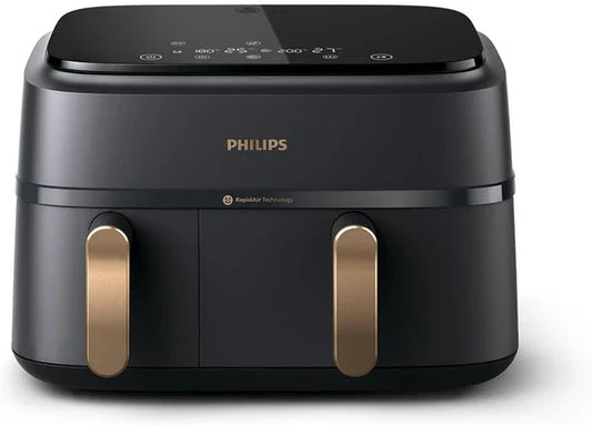Oferta de Aniversario: Philips 3000 Series NA352/00 - Freidora de Aire Doble Cesta 9L, Tecnología RapidAir Plus, 8 Programas