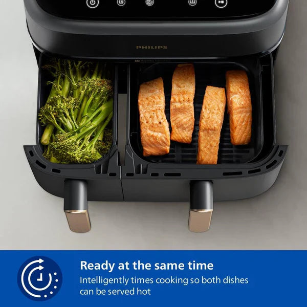 Oferta de Aniversario: Philips 3000 Series NA352/00 - Freidora de Aire Doble Cesta 9L, Tecnología RapidAir Plus, 8 Programas