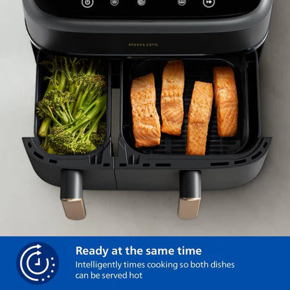 Oferta de Aniversario: Philips 3000 Series NA352/00 - Freidora de Aire Doble Cesta 9L, Tecnología RapidAir Plus, 8 Programas