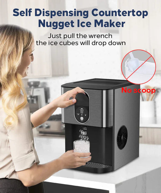 Oferta Aniversario: Máquina de Hielo Nugget Kndko - Hielo Tipo Pellet 11kg/24H, Autolimpieza, Dispensador Automático para Bares y Hogar